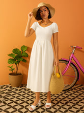 Women White Poplin Smocked Midi Dress-SFDRSS13135