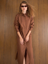 Women Brown Poplin Longline Shirt Dress-SFDRSS13139-Brown