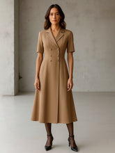 Women Beige Notch Collar Button Midi Dress-SFDRSS13150