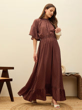 Women Brown Polka Dot Flared Hem Maxi Dress-SFDRSS13182