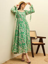 Women Green Floral Square Neck Maxi Dress-SFDRSS13197