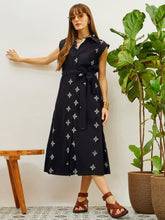 Women Black Embroidered Button Down Midi Dress-SFDRSS13206