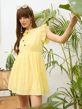 Women Yelow Schiffli Frill Sleeves Short Dress-SFDRSS13211