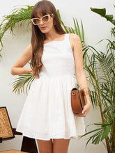 Women White Square Neck Strappy Short Dress-SFDRSS13218