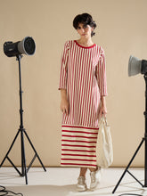 Women Red & Beige Striped T-Shirt Dress-SFDRSS13242