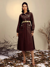 Women Brown Poplin Front Open Midi Dress-SFDRSS13253
