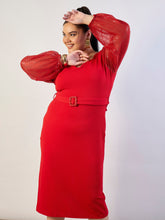 Women Red Sequence Sleeves Detail Bodycon Dress-SFDRSS13297