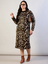 Women Brown Printed Acrylic Wool High Neck Midi Dress-SFDRSS13307