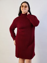 Women Maroon Acrylic Wool High Neck Short Dress-SFDRSS13311