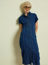 Women Blue Denim Kimono Sleeves Midi Dress-SFDRSS13337