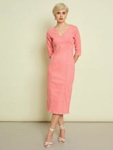 Women Pink Denim V Neck Midi Dress-SFDRSS13341