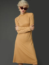 Women Tan Rib Turtle Neck Raglan Sleeves Midi Dress-SFDRSS13347