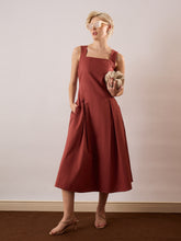 Women Rust Square-Neck Flared Midi Dress-SFDRSS13355