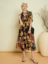 Women Black Boho Printed Button Placket A-Line Midi Dress-SFDRSS13371