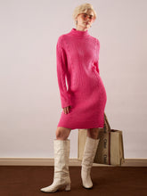 Women Pink Acrylic Wool Turtle Neck Short Dress-SFDRSS13381