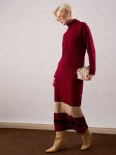 Women Maroon Solid Acrylic Wool Turtle neck Maxi Dress-SFDRSS13387