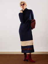 Women Navy Blue Solid Acrylic Wool Turtle neck Maxi Dress-SFDRSS13388