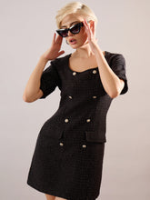 Women Black Tweed Round Neck Short Dress-SFDRSS13389