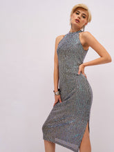 Women Black Multi color Sequin Halter Neck Midi Dress-SFDRSS13400