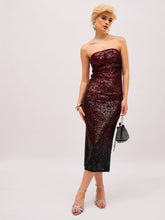 Women Maroon Ombre Sequin Corset Midi Dress-SFDRSS13403