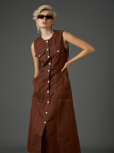 Women Brown Twill Waist Cut-Out Midi Dress-SFDRSS13411