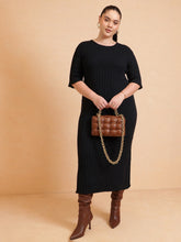 Women Black Knit A-Line Midi Dress