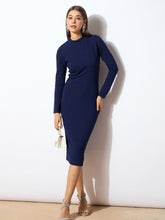 Women Navy High Neck Bodycon Midi Dress-SFDRSS1762