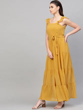 Mustard Strappy Frill Tiered Maxi