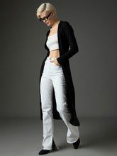 Women Black Ribed Front Open Shrug-SFJCKT60341
