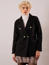Women Black Tweed Double-Breasted Blazer-SFJCKT60344