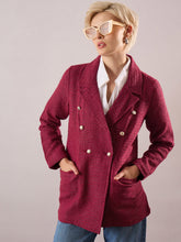 Women Maroon Tweed Double-Breasted Blazer-SFJCKT60347