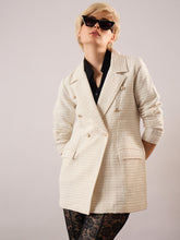 Women White Tweed Double-Breasted Blazer-SFJCKT60348