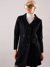 Women Black Tweed Longline Blazer-SFJCKT60354