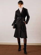 Women Black Tweed Belted Over Coat-SFJCKT60356