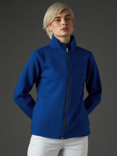 Women Royal Blue Fleece Front Zipper Jacket-SFJCKT60361