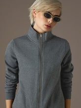 Women Dark Grey Fleece Front Zipper Jacket-SFJCKT60363