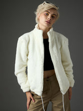 Women White Drawstring Faux Fur Jacket-SFJCKT60366
