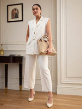 Women White Notch Collar Sleeveless Oversize Blazer With Slouchy Pant