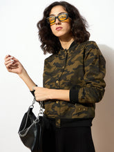 Women Camouflage Buttoned Bomber Jacket-SFJCKT6144