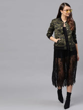 Women Printed Green Full Sleeve Jacket