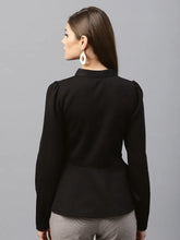 Women Solid Black Full Sleeve Jacket