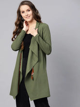 Women Solid Olive Full Sleeve Jacket