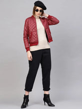 Women Solid Burgundy Round Neck Full Sleeve Jacket