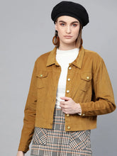 Women Solid Brown Collared Neck Full Sleeve Jacket