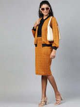 Women Printed Mustard Round Neck Full Sleeve Jacket