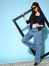 Women Printed Standard Navy Jacket