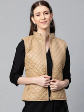 Women Solid Beige Sleeveless Jacket