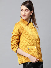 Women Solid Mustard Collared Neck Full Sleeve Jacket