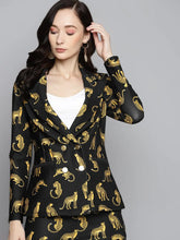 Women Printed Black Full Sleeve Jacket