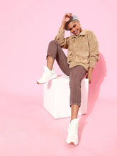 Women Solid Beige Full Sleeve Jacket